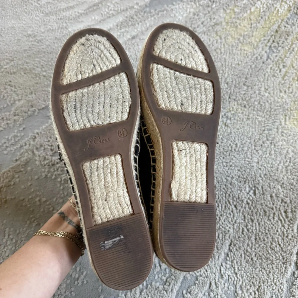 J Crew espadrille slip on flats black canvas  8.5